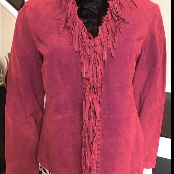 Leather Suede Fringe jacket, Red, women’s Large - Picture 8 of 11
